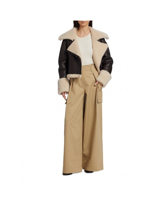 Shearling Cropped leather Jacket in Espresso