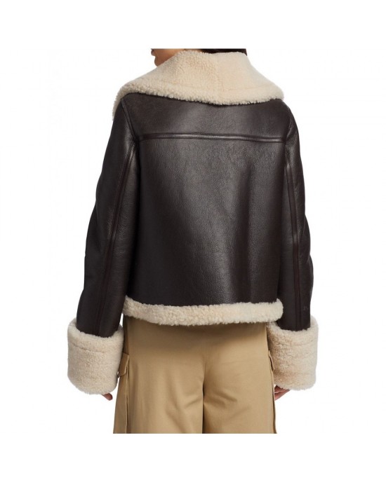 Shearling Cropped leather Jacket in Espresso