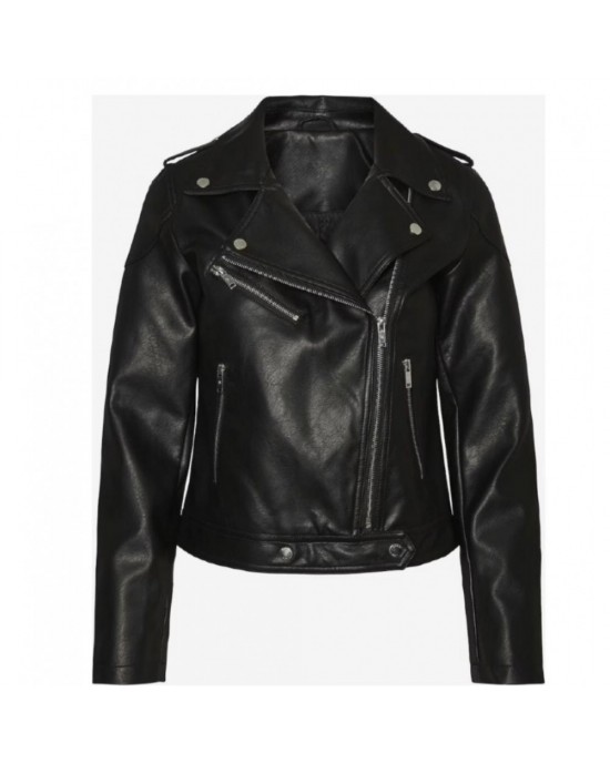 women's black trendy leather jacket