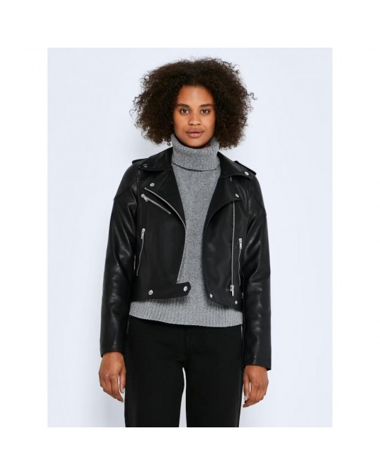 women's black trendy leather jacket