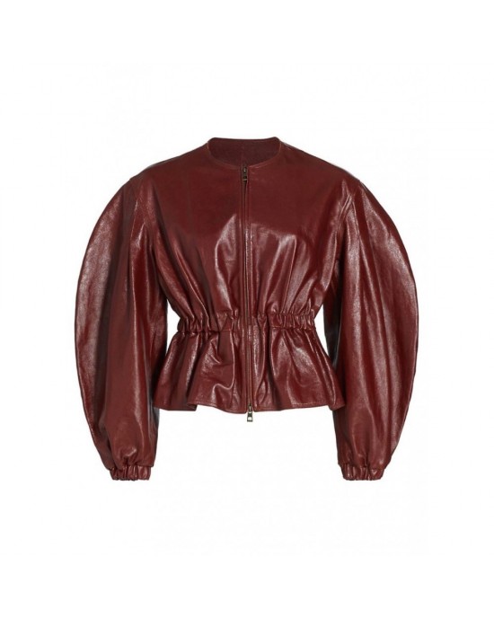 Balloon-Sleeve Leather Jacket