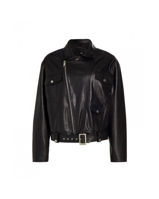 buffalo black Leather biker Jacket