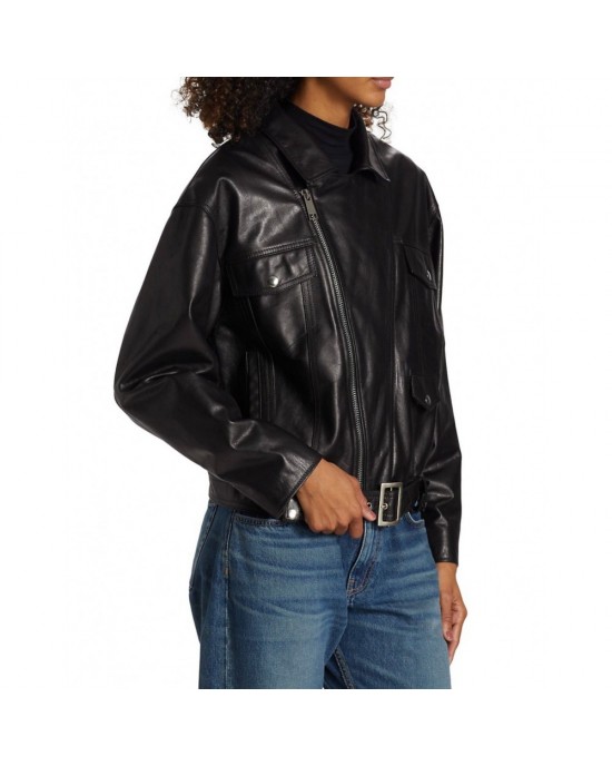 buffalo black Leather biker Jacket