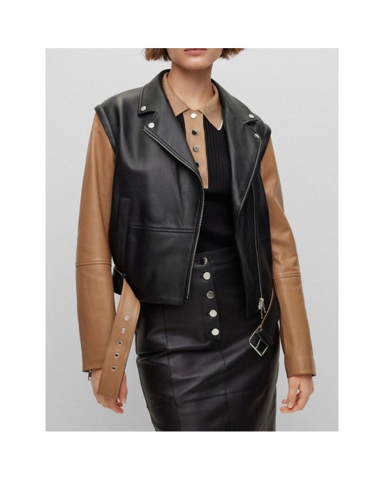 Nappa-Leather Regular-Fit Jacket With Removable Sleeves