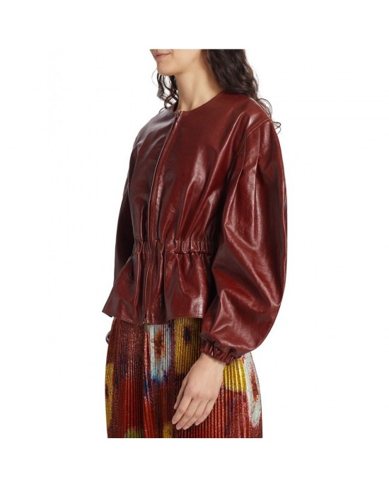 Balloon-Sleeve Leather Jacket