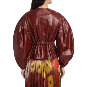 Balloon-Sleeve Leather Jacket