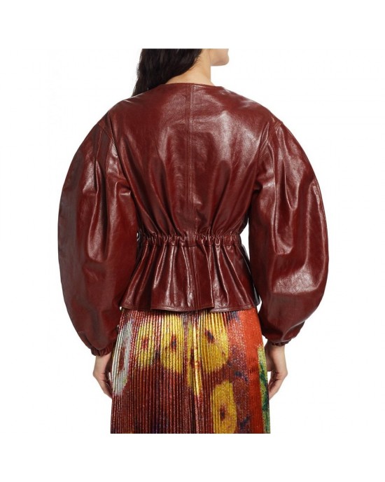 Balloon-Sleeve Leather Jacket