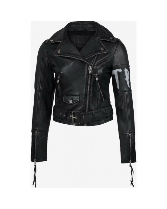 womens printed Water-repellent biker jacket