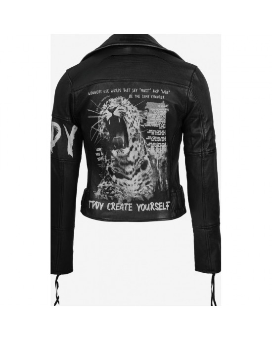 womens printed Water-repellent biker jacket