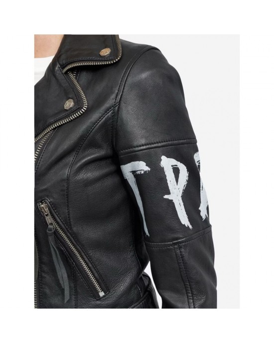 womens printed Water-repellent biker jacket