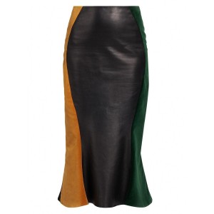 Paneled Leather Midi-Skirt