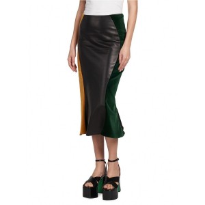 Paneled Leather Midi-Skirt