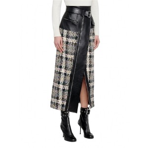 Leather & Tweed Midi-Skirt