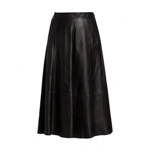  A-Line Leather Midi-Skirt