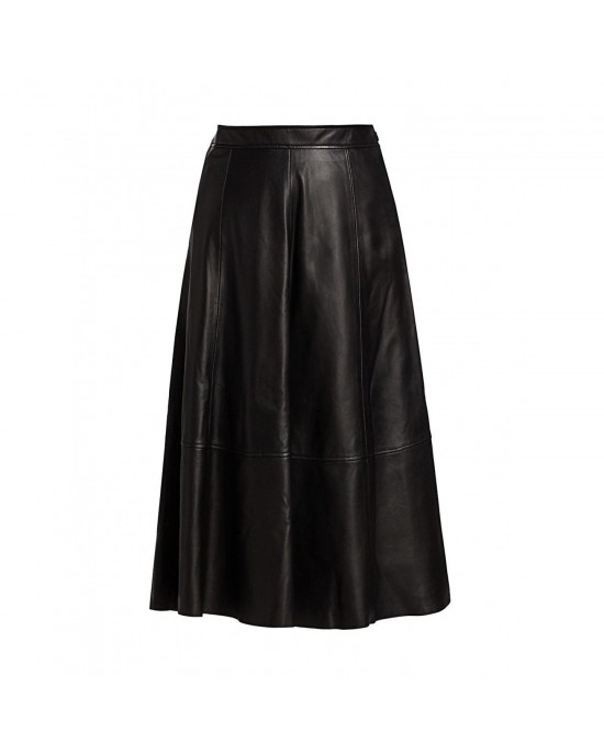  A-Line Leather Midi-Skirt