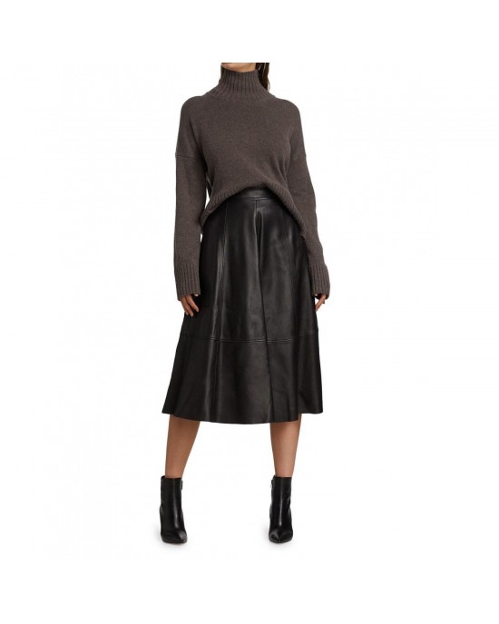  A-Line Leather Midi-Skirt