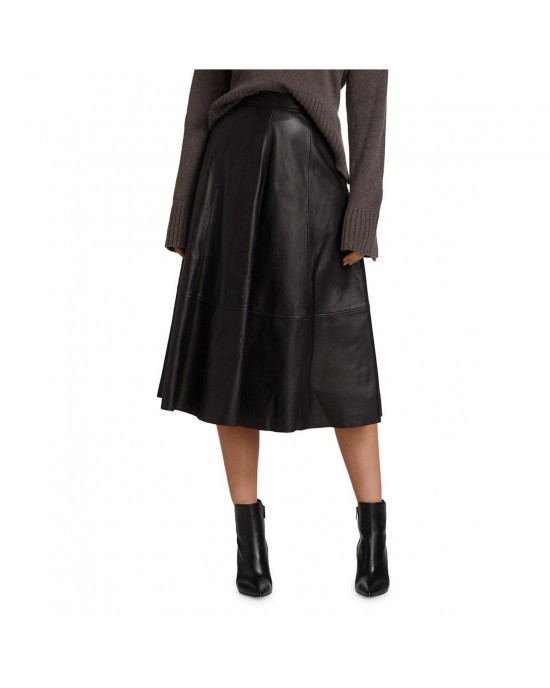  A-Line Leather Midi-Skirt