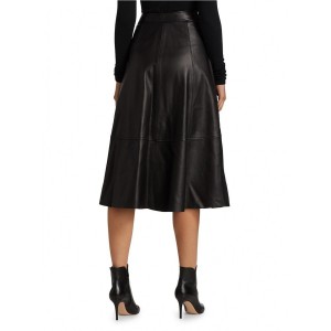  A-Line Leather Midi-Skirt